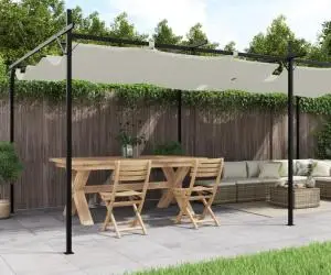 vidaXL Pergola cu acoperiș retractabil, crem, 589x292x230 cm