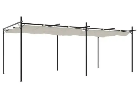 Pergola cu acoperiș retractabil, crem, 589x292x230 cm - 2/5