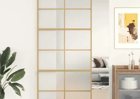 Ușă glisantă, auriu, 90x205 cm, sticlă ESG mată și aluminiu - 1/5