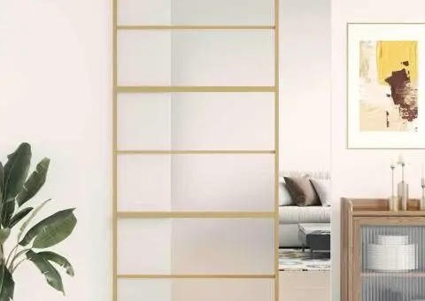 Ușă glisantă, auriu, 90x205 cm, sticlă ESG mată și aluminiu - 1/5