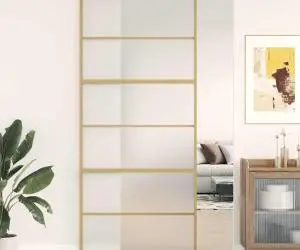 vidaXL Ușă glisantă, auriu, 90x205 cm, sticlă ESG mată și aluminiu
