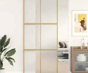 vidaXL Ușă glisantă, auriu, 90x205 cm, sticlă ESG mată și aluminiu
