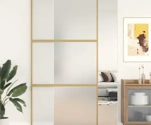 vidaXL Ușă glisantă, auriu, 102,5x205 cm, sticlă ESG mată și aluminiu