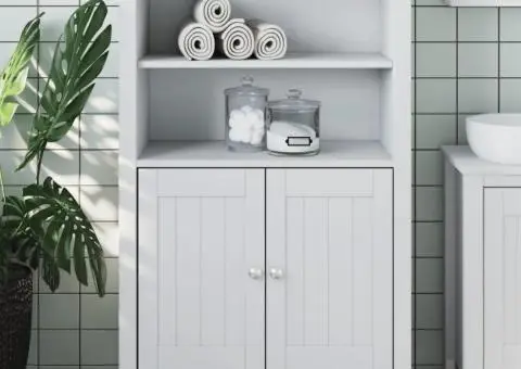 Dulap de baie BERG, alb, 69,5x34x110 cm, lemn masiv de pin - 1/5