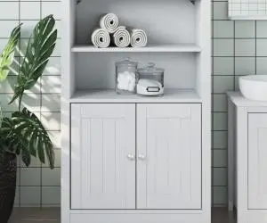 vidaXL Dulap de baie BERG, alb, 69,5x34x110 cm, lemn masiv de pin