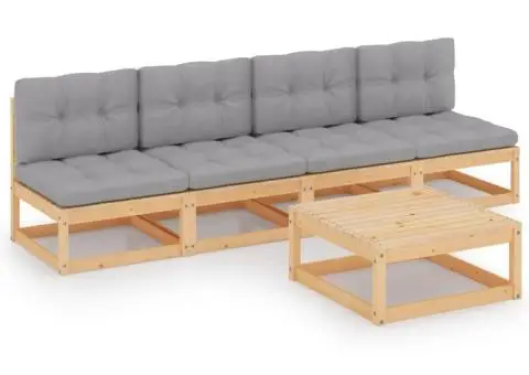 Set mobilier de grădină cu perne, 5 piese, lemn masiv de pin - 1/5