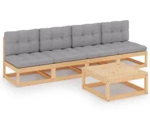 vidaXL Set mobilier de grădină cu perne, 5 piese, lemn masiv de pin