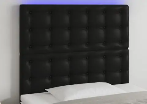 Tăblie de pat cu LED, negru, 90x5x118/128 cm, catifea - 1/5