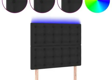 Tăblie de pat cu LED, negru, 90x5x118/128 cm, catifea - 2/5