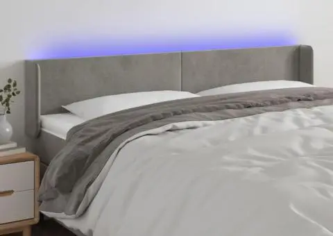 Tăblie de pat cu LED, gri deschis, 203x16x78/88 cm, catifea - 1/5