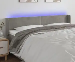 vidaXL Tăblie de pat cu LED, gri deschis, 203x16x78/88 cm, catifea
