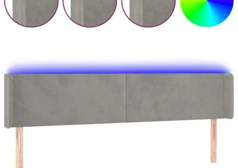 Tăblie de pat cu LED, gri deschis, 203x16x78/88 cm, catifea - 2/5