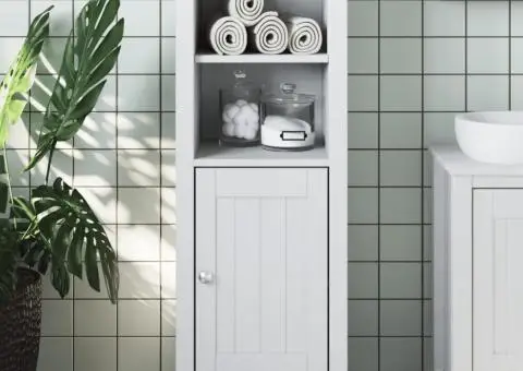 Dulap de baie BERG, alb, 40x34x110 cm, lemn masiv de pin - 1/5