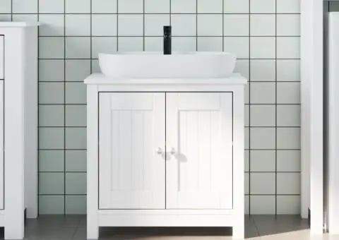 Dulap chiuvetă de baie BERG, alb, 60x34x59 cm, lemn masiv pin - 1/5