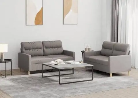 Set de canapea cu perne, 2 piese, gri taupe, material textil - 1/5