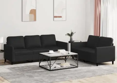 Set de canapele cu perne, 2 piese, negru, piele ecologică - 1/5