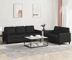 vidaXL Set de canapele cu perne, 2 piese, negru, piele ecologică