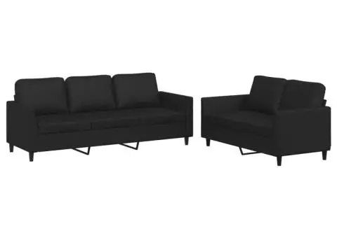 Set de canapele cu perne, 2 piese, negru, piele ecologică - 2/5