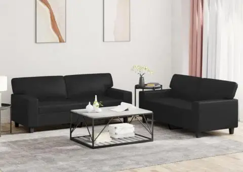 Set de canapele, 2 piese, negru, piele ecologică - 1/5