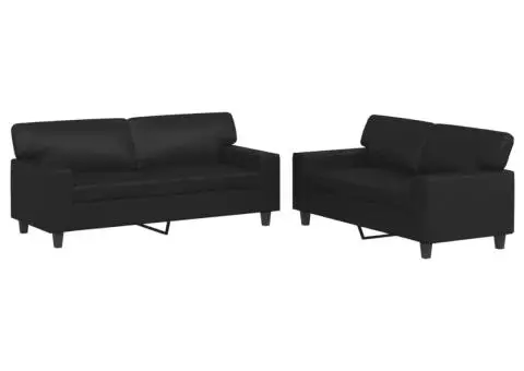 Set de canapele, 2 piese, negru, piele ecologică - 2/5