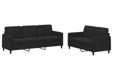 Set canapea 2 piese, negru, catifea - 2/5