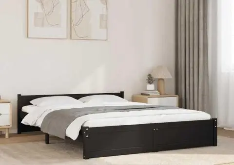 Cadru de pat, negru, 140x190 cm, lemn masiv - 1/5