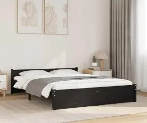 vidaXL Cadru de pat, negru, 140x190 cm, lemn masiv