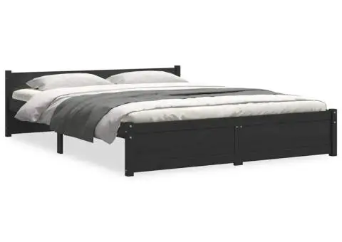 Cadru de pat, negru, 140x190 cm, lemn masiv - 2/5