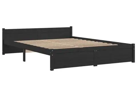 Cadru de pat, negru, 140x190 cm, lemn masiv - 3/5