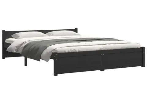 Cadru de pat, negru, 140x190 cm, lemn masiv - 4/5