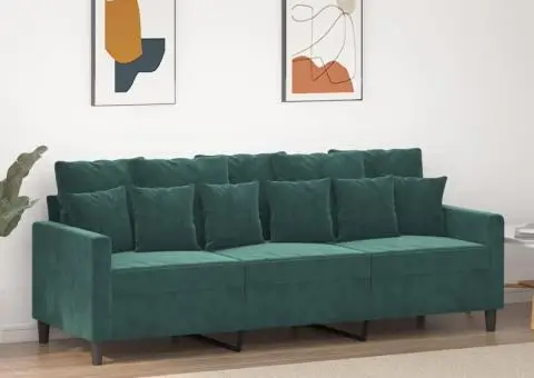 Canapea cu 3 locuri, verde închis, 180 cm, catifea - 1/5