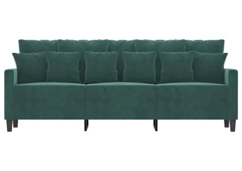 Canapea cu 3 locuri, verde închis, 180 cm, catifea - 3/5