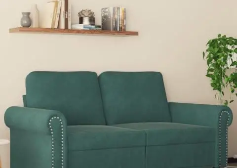 Canapea cu 2 locuri, verde închis, 120 cm, catifea - 1/5