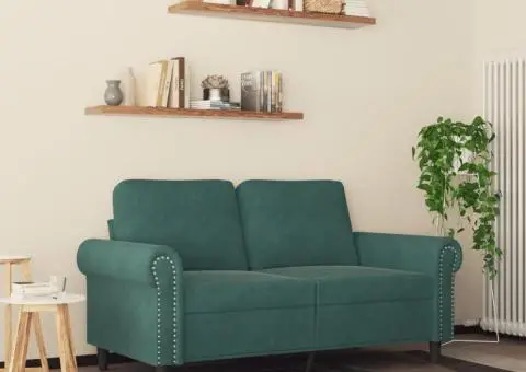 Canapea cu 2 locuri, verde închis, 120 cm, catifea - 3/5
