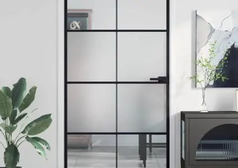 Ușă interior negru 102,5x201,5 cm sticlă securiz./aluminiu slim - 1/5