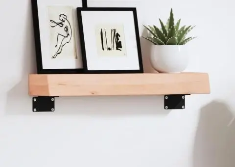 Poliță de perete, 40x10x6 cm, lemn masiv de stejar netratat - 1/5