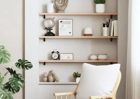 Poliță de perete, 100x10x2 cm, lemn masiv de stejar netratat - 3/5