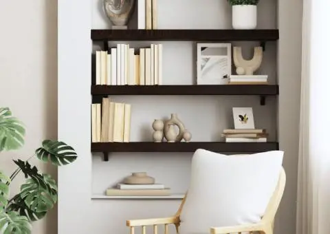 Raft de perete maro închis 80x20x6 cm lemn masiv stejar tratat - 3/5