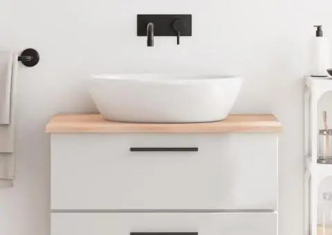 Blat de baie, 80x50x2 cm, lemn masiv netratat - 1/5