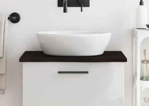 Blat de baie, maro închis, 60x50x2 cm, lemn masiv tratat - 1/5