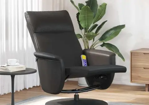 Fotoliu de masaj rabatabil, cu taburet, negru, piele ecologică - 1/5