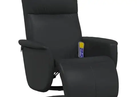 Fotoliu de masaj rabatabil, cu taburet, negru, piele ecologică - 2/5