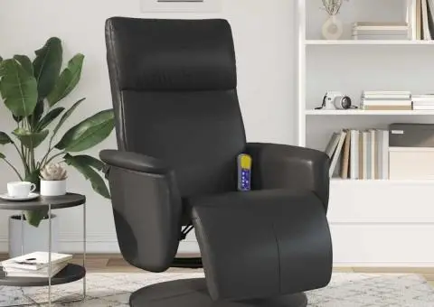 Fotoliu de masaj rabatabil, cu taburet, negru, piele ecologică - 3/5