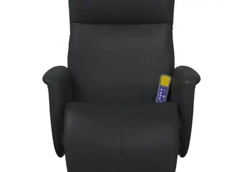 Fotoliu de masaj rabatabil, cu taburet, negru, piele ecologică - 4/5