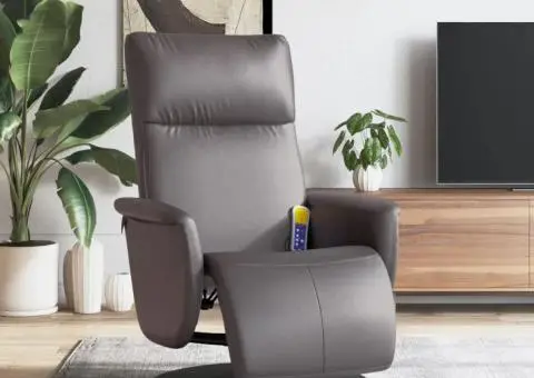 Fotoliu de masaj rabatabil, cu taburet, gri, piele ecologică - 1/5