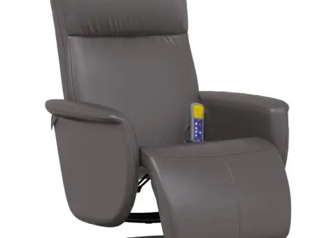 Fotoliu de masaj rabatabil, cu taburet, gri, piele ecologică - 2/5