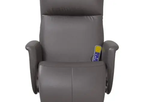 Fotoliu de masaj rabatabil, cu taburet, gri, piele ecologică - 3/5