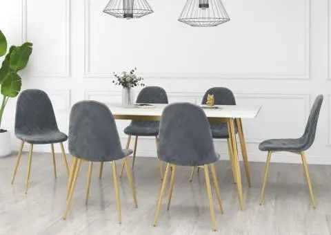 Scaune de bucătărie, 6 buc., verde închis, catifea - 1/5