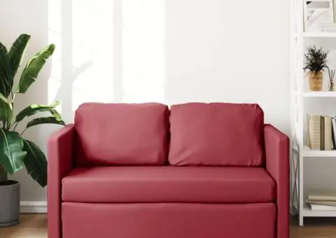 Canapea extensibilă 2 în 1, roșu vin, 112x174x55 cm piele eco - 3/5
