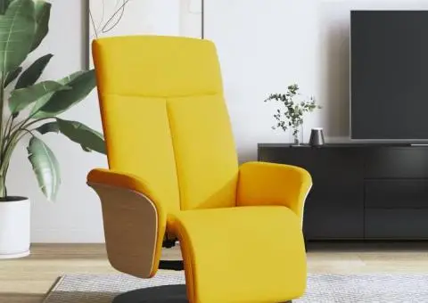 Fotoliu rabatabil cu suport de picioare, galben deschis, textil - 1/5